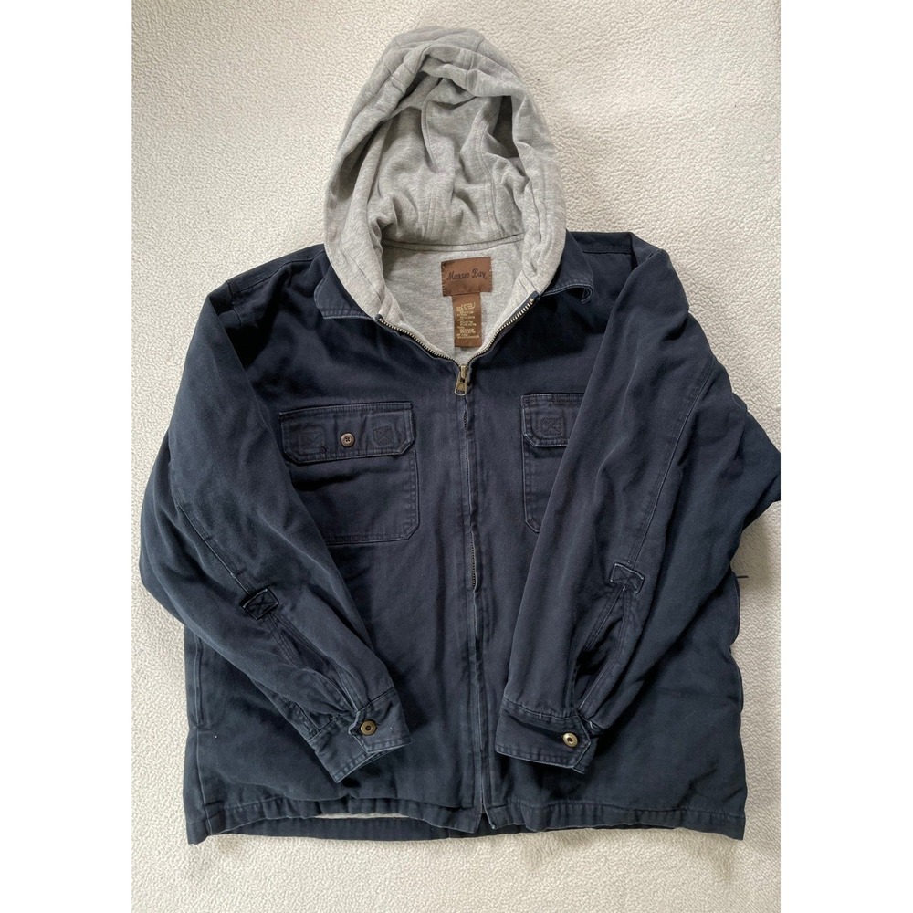 Marino Bay Mens Large Jacket Navy Blue Hooded Canvas Workwear Full Zip Skatewear